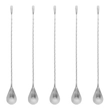 5Pcs Long Handle Stainless Steel Cocktail Spoons Spiral Design 12 Inch