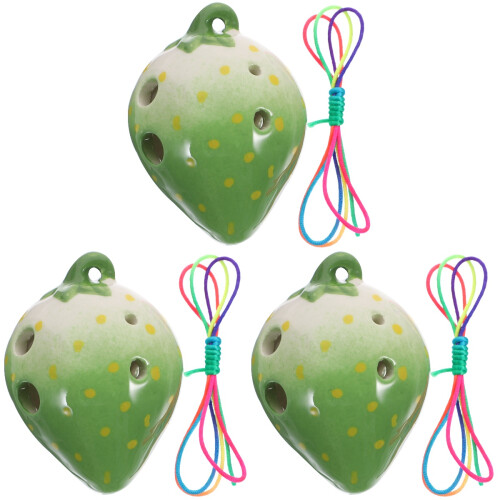 3Pcs Ceramic Ocarina 6 Holes Strawberry Shape Wind Instrument 1