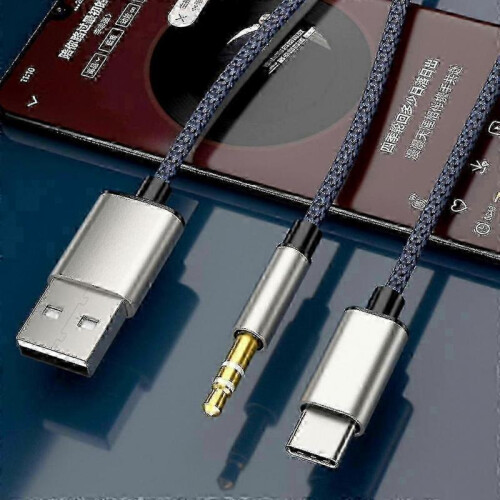 (Blue) Stereo Hifi Sound Cable for Car Speakers Type C to USB 1