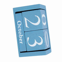 Vintage Wooden Desktop Calendar Blue, 9.4x5.2x4.1cm, Reusable & Stylish