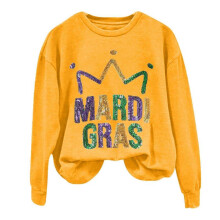 (S,Yellow)Autumn And Winter Printed Sweater Simple Casual Round Neck For Women