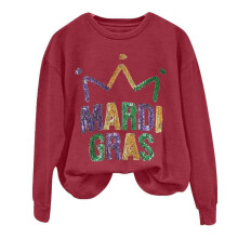 (M,Wine Red)Autumn And Winter Printed Sweater Simple Casual Round Neck For Women