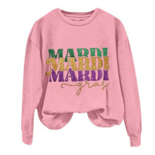 (L,Pink A)Autumn And Winter Printed Sweater Simple Casual Round Neck For Women