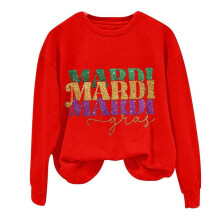 (S,Red A)Autumn And Winter Printed Sweater Simple Casual Round Neck For Women