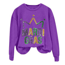 (M,Purple)Autumn And Winter Printed Sweater Simple Casual Round Neck For Women