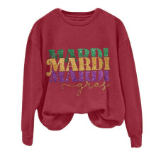 (3XL,Wine Red A)Autumn And Winter Printed Sweater Simple Casual Round Neck For Women