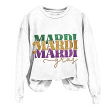 (S,White A)Autumn And Winter Printed Sweater Simple Casual Round Neck For Women