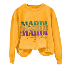 (L,Yellow A)Autumn And Winter Printed Sweater Simple Casual Round Neck For Women