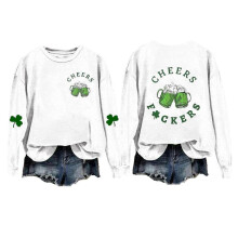 (2XL,White D)Autumn And Winter Printed Sweater Simple Casual Round Neck For Women