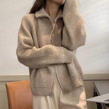 (Free Size,Oatmeal)Thickened Double Zipper Sweater Coat Autumn And Winter Korean Women's Top Idle Style Loose Design Knitted Cardigan