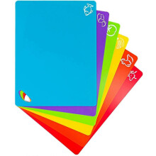 Extra Thick Flexible Plastic Cutting Board Mats with Food Symbols, Waffle Back, Dishwasher Safe, Pack of 6