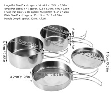 4Pcs Portable Stainless Steel Cookware Set for Camping, 560g, Silver