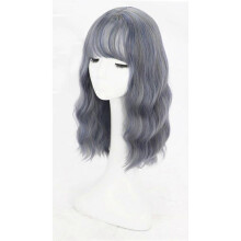 (Haze Blue)Wig female long hair new style hair set temperament wool roll net red cute instant noodle roll corn hot natural full headgear