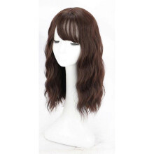 (Black Brown)Wig female long hair new style hair set temperament wool roll net red cute instant noodle roll corn hot natural full headgear