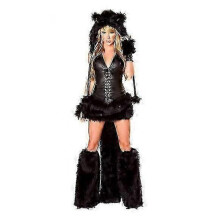 (One Size, Black Catwoman) Sexy Christmas Women Costume Cosplay Big Tail Wolf Cosplay Party Maid Temptation Santa Claus Two-Piece Costume - DSW
