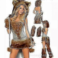 (One Size, Brown) Sexy Christmas Women Costume Cosplay Big Tail Wolf Cosplay Party Maid Temptation Santa Claus Two-Piece Costume - DSW