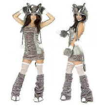 (One Size, Elephant) Sexy Christmas Women Costume Cosplay Big Tail Wolf Cosplay Party Maid Temptation Santa Claus Two-Piece Costume - DSW