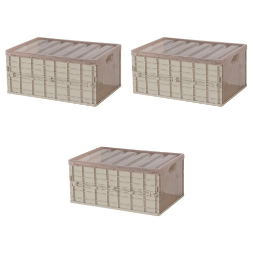3Pcs Plastic Foldable Storage Case For Car Home Wardrobe S Khaki 2