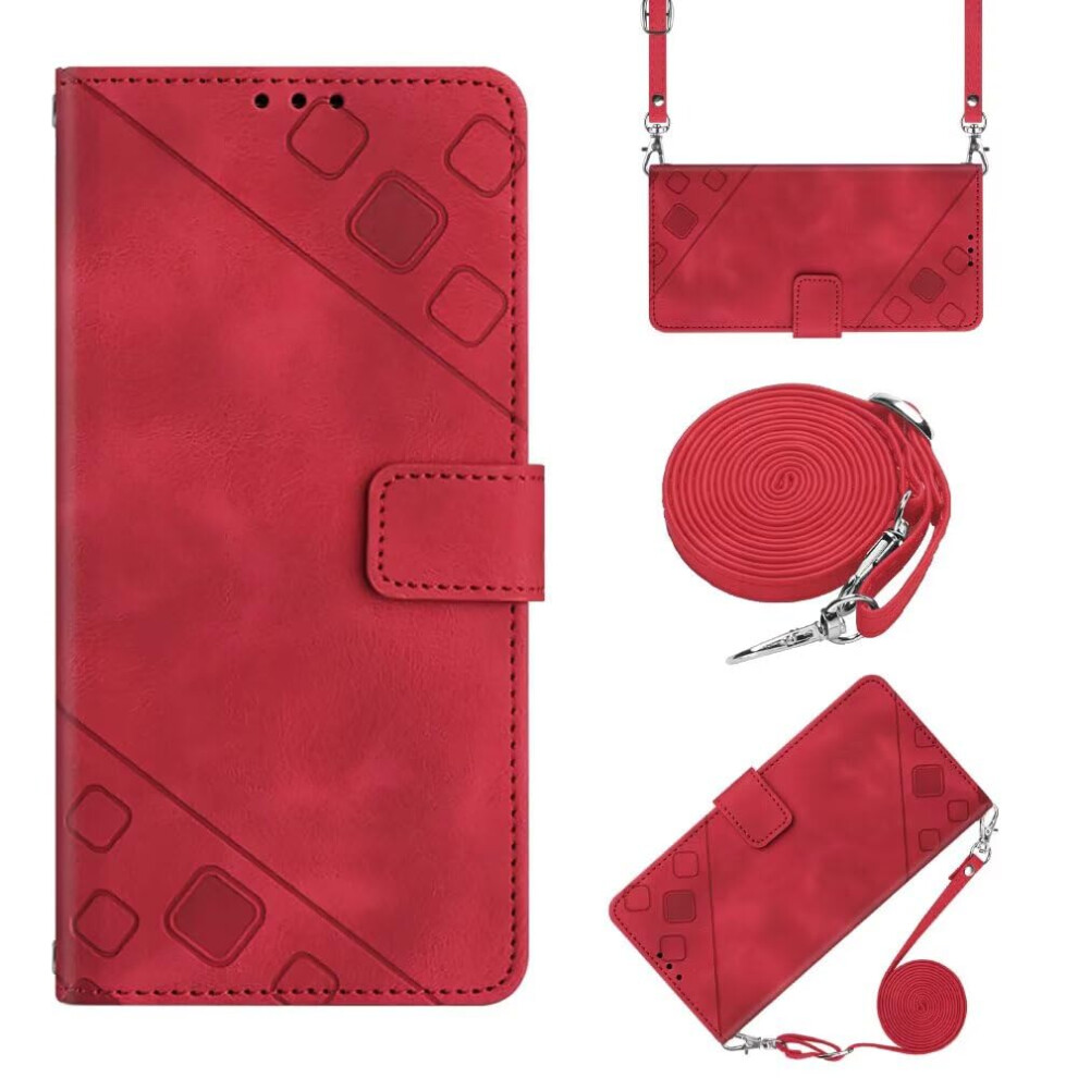 Crossbody Wallet Case For Iphone 16E Shockproof Leather Flip Magnet Cover Kickstand Card Holder Necklace Lanyard Red 9354506166670