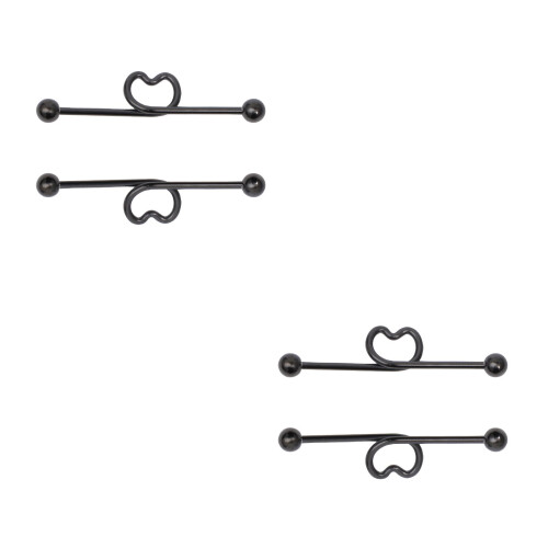 4 Pairs Industrial Barbell Ear Stud Heart Shaped Black Earring 2