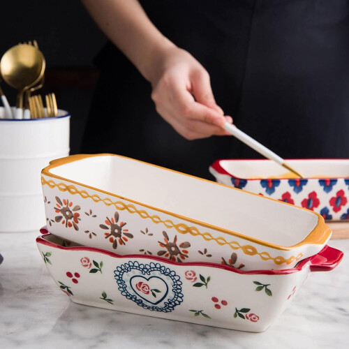 Baking Dish Ceramic Roasting Pan For Lasagna Rectangular Bakeware With Handle Oven Safe Color B 2