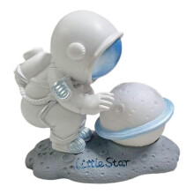 (Blue) Astronaut Diary Planet Night Light Ornament, Resin Bedside Lamp, Ornaments For Bedroom Kids Dcor
