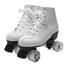 Roller Skates Unisex Quad High-Top PU Leather Classic Double-Row 4-Wheel Beginner Friendly EU37 UK4 White