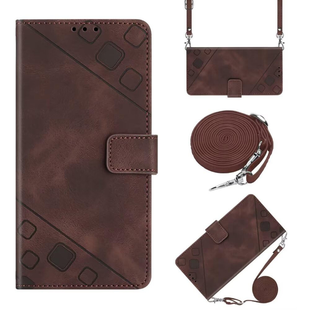Crossbody Wallet Case For Iphone 16E Leather Flip Wallet Kickstand Magnetic Cover Card Holder Lanyard Straps Brown 9354506167875
