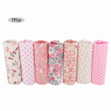 7pcs Pink Flowers Cotton Fabric Squares for Quilting DIY
