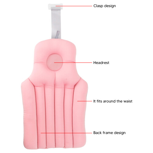 Pink Bathtub Pillow for Adults, Head & Neck Support, Polystyrene 2