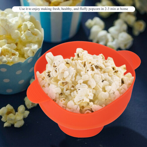 Red Silicone Microwave Popcorn Bucket with Handle Lid Collapsible 2