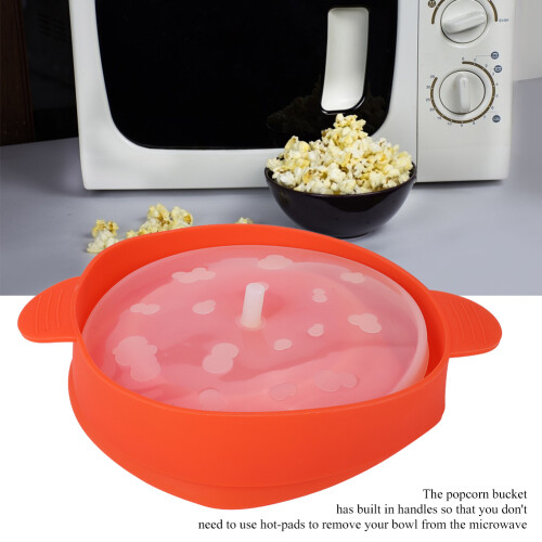 Red Silicone Microwave Popcorn Bucket with Handle Lid Collapsible 1
