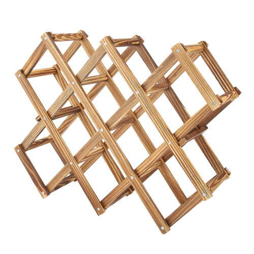 Foldable Wooden Wine Rack 10 Bottles Organizer Display Shelf 1