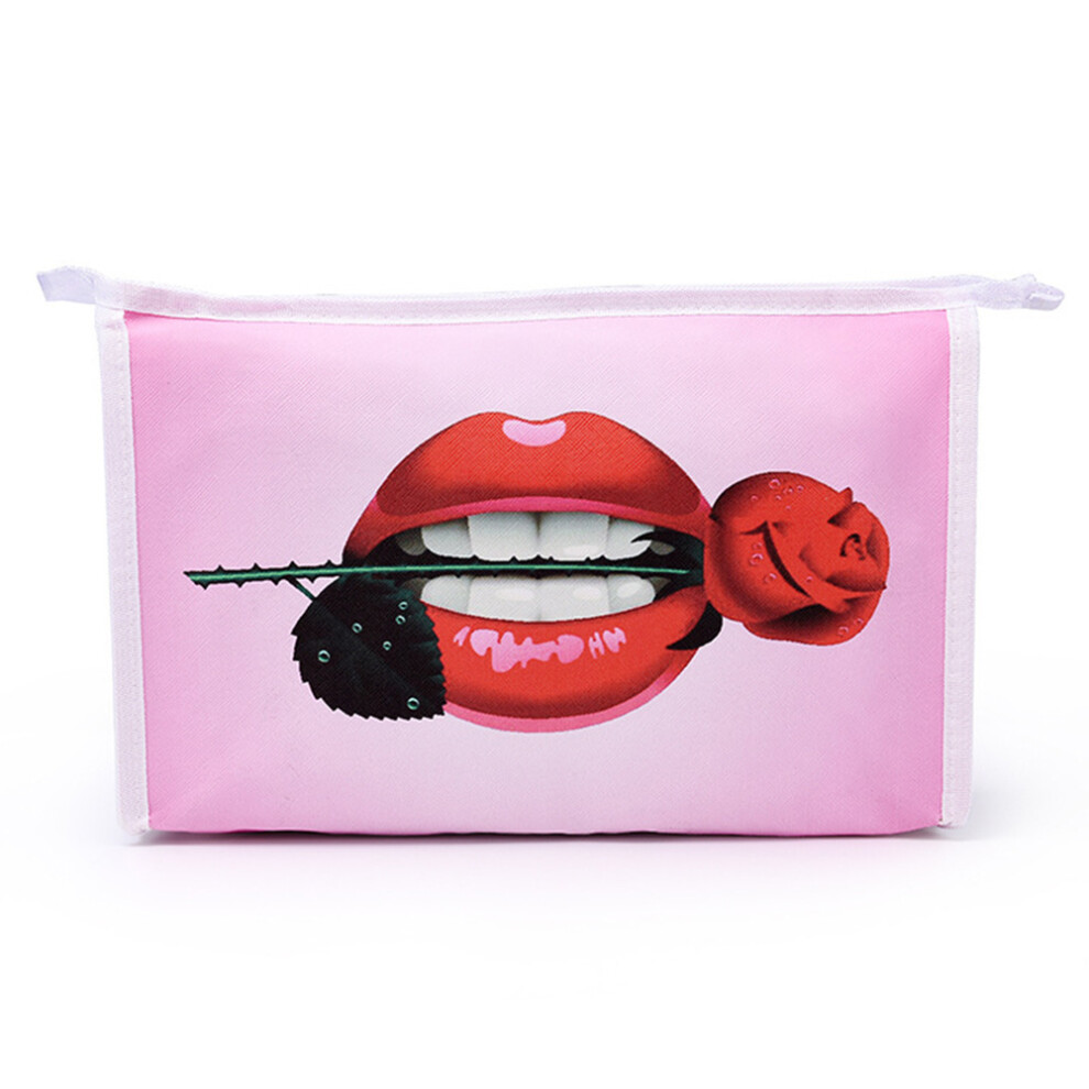 Portable Reusable Makeup Cosmetic Bag Lip with Rose