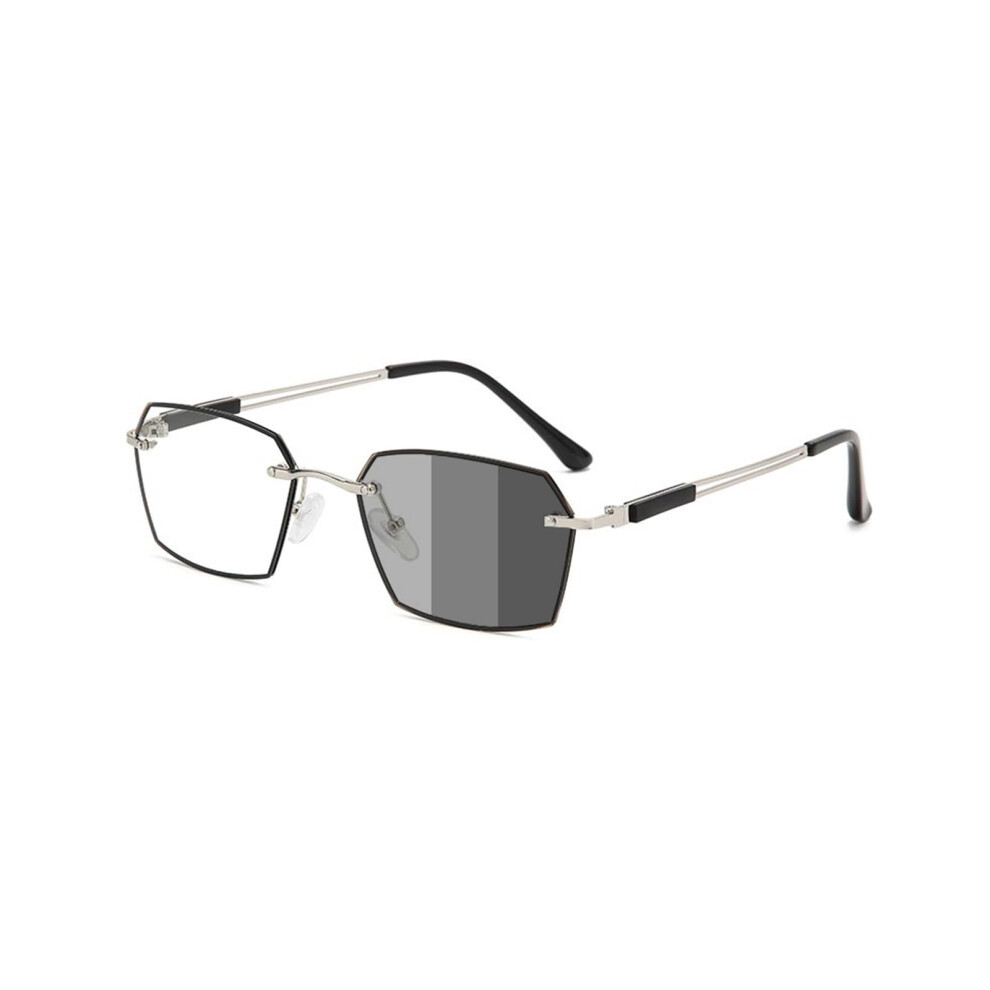 Blue/Light/Silver Fashion Polygon Metal Reading Glasses For Men, Photochromic Blocking, Anti-Uv Sunglasses, 2.0X