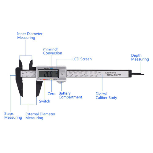 Digital Caliper Extra Large LCD Inside Outside Depth Steps (Silver) 2