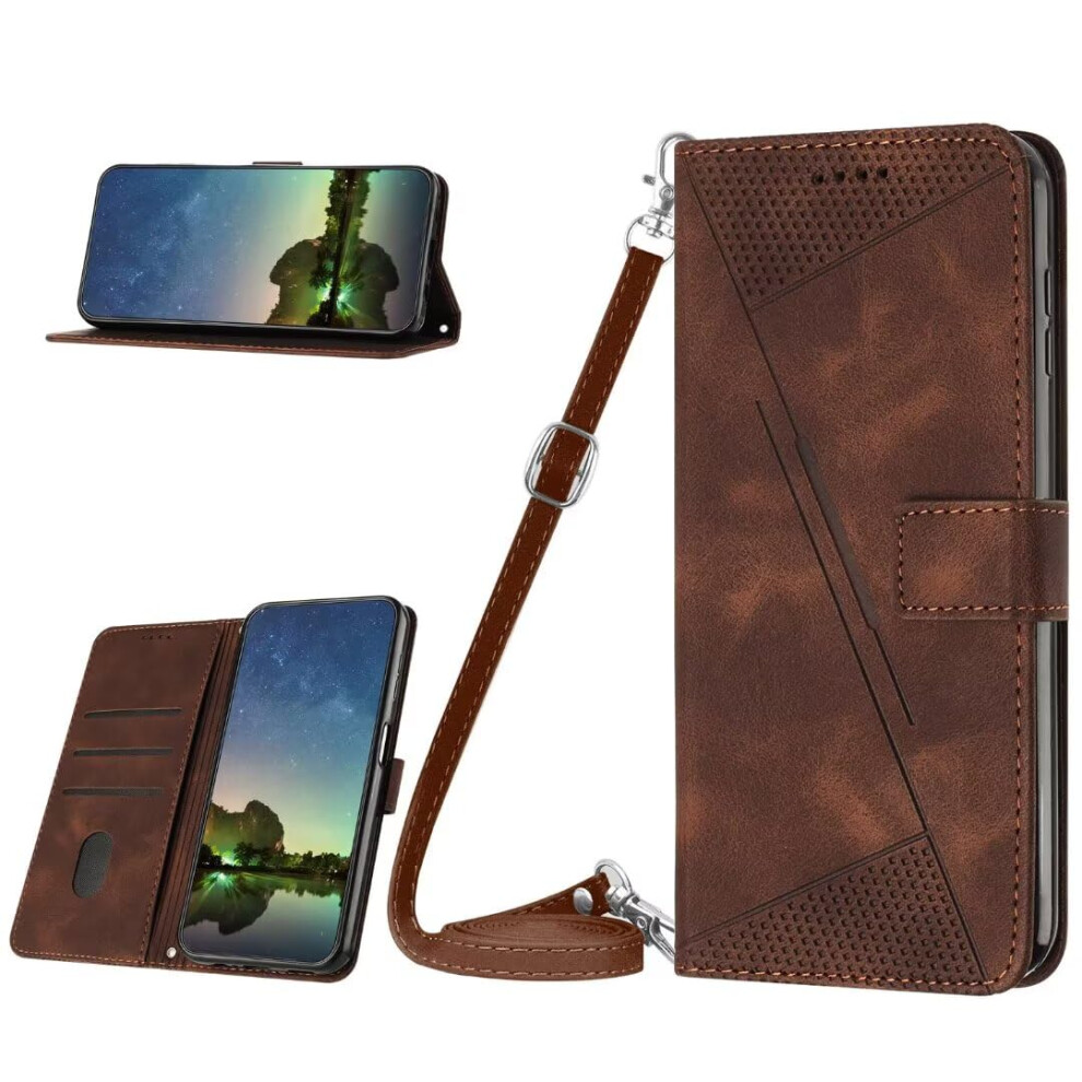 Crossbody Wallet Case For Samsung Galaxy S25 Ultra 5G Leather Shockproof Flip Case Kickstand Card Holder Lanyard Brown 9354506169886