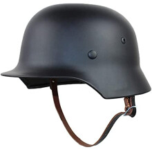 Ww2 German M35 Steel Helmet Replica With Net And Goggles, Leather Liner, Black