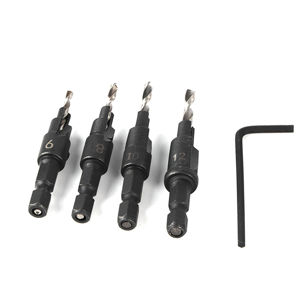 1/4In Hex Shank Hss Drill Bits #6 #8 #10 #12 Countersink Woodworking 685922105684