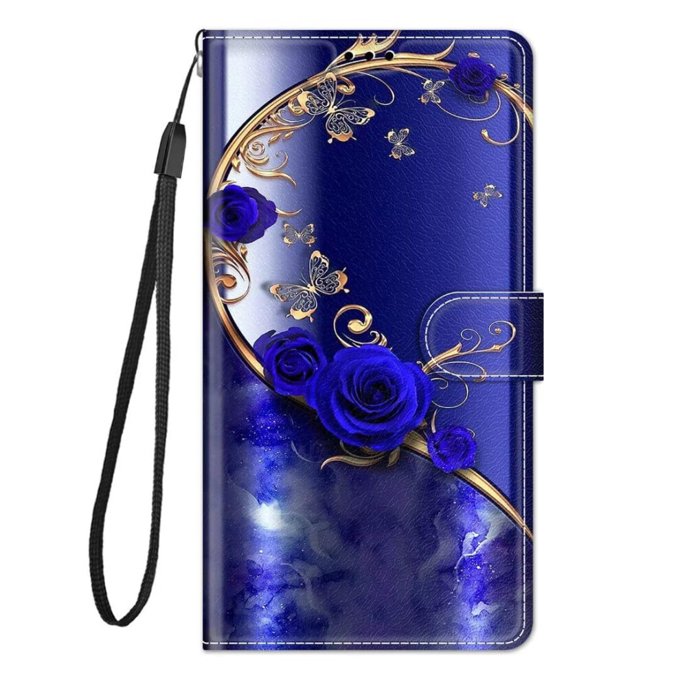Case For Google Pixel 9A Painted Wallet Flip, Shockproof Pu Leather, Card Holder, Magnetic Stand, Rose Butterfly Blue 9354506170141