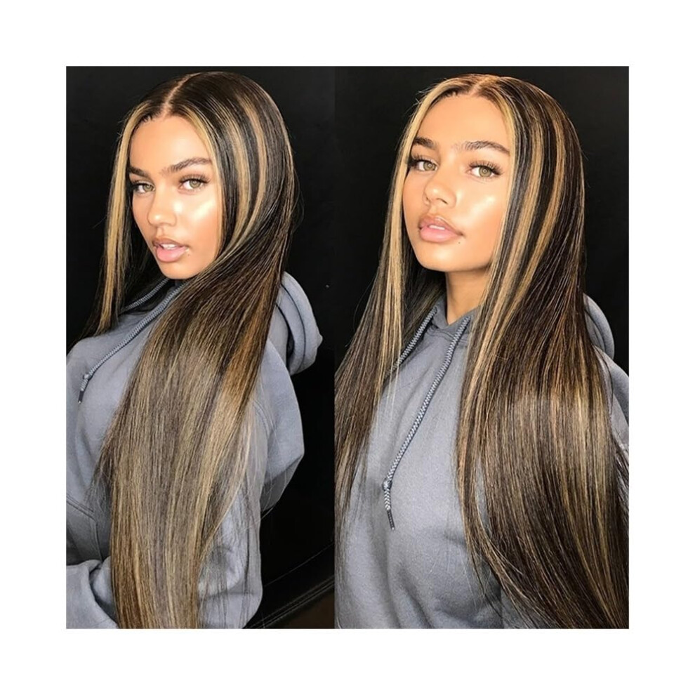 Unisex Brown Wig For Women 1B/27 Straight 13X4 Lace Frontal Wig Human Hair Pre Plucked Ombre Blonde 34 Inches Daily Party Use
