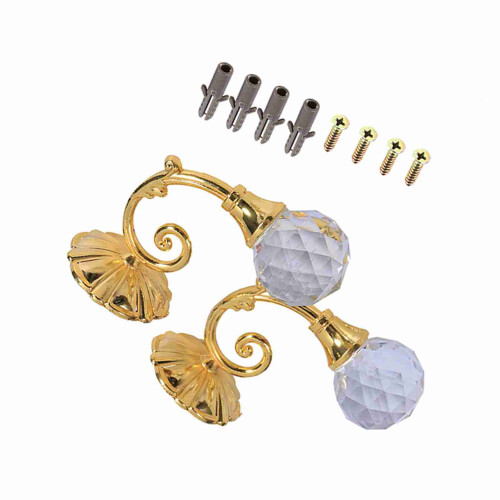 2x Metal Crystal Glass Curtain Tie Back Hooks Gold 2