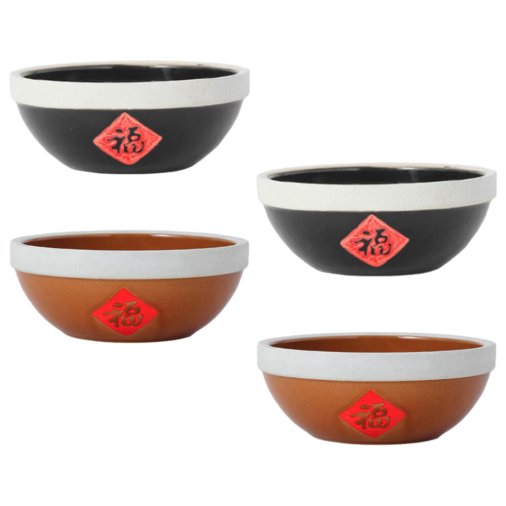4Pcs Chinese Style Crude Pottery Rice Bowls Vintage Dinner Bowls-image-OPC-PKYT57C-NEW
