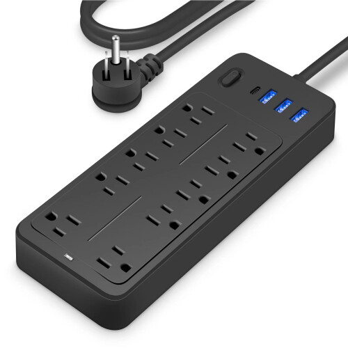 14-in-1 Surge Protector Power Strip 3.9ft USB-C 10AC 3USB Fireproof 1