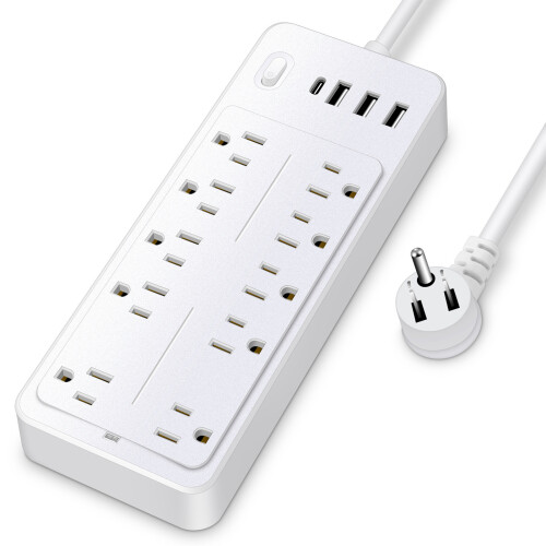 14-in-1 Surge Protector Power Strip 3.9ft USB-C 10AC 3USB Fireproof 1