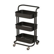 (Black) 3 Tier Rolling Cart Minimalist Carbon Steel Mobile Utility Black