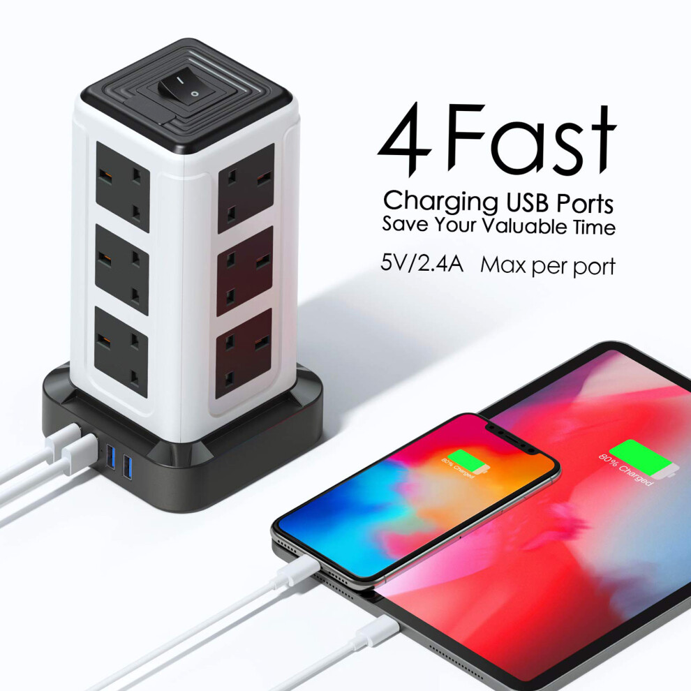 Power Strip Tower 12 Ac Outlets 3250W Surge Protector 4 Usb-C 3M 685922158932