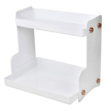 (White) Double Layer Iron Desktop Storage Rack White