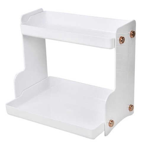 (White) Double Layer Iron Desktop Storage Rack White