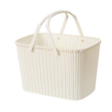 Imitation Rattan Woven Basket Plastic Handheld Fruit Storage Beige